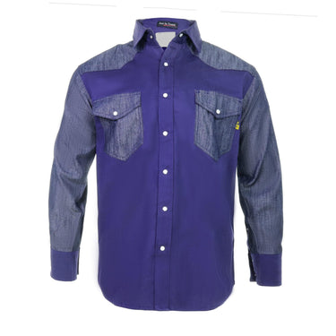 Flame Resistant FR Shirt - 88/12 - Western Style - Two Tone (Small, Dark Blue/Denim)